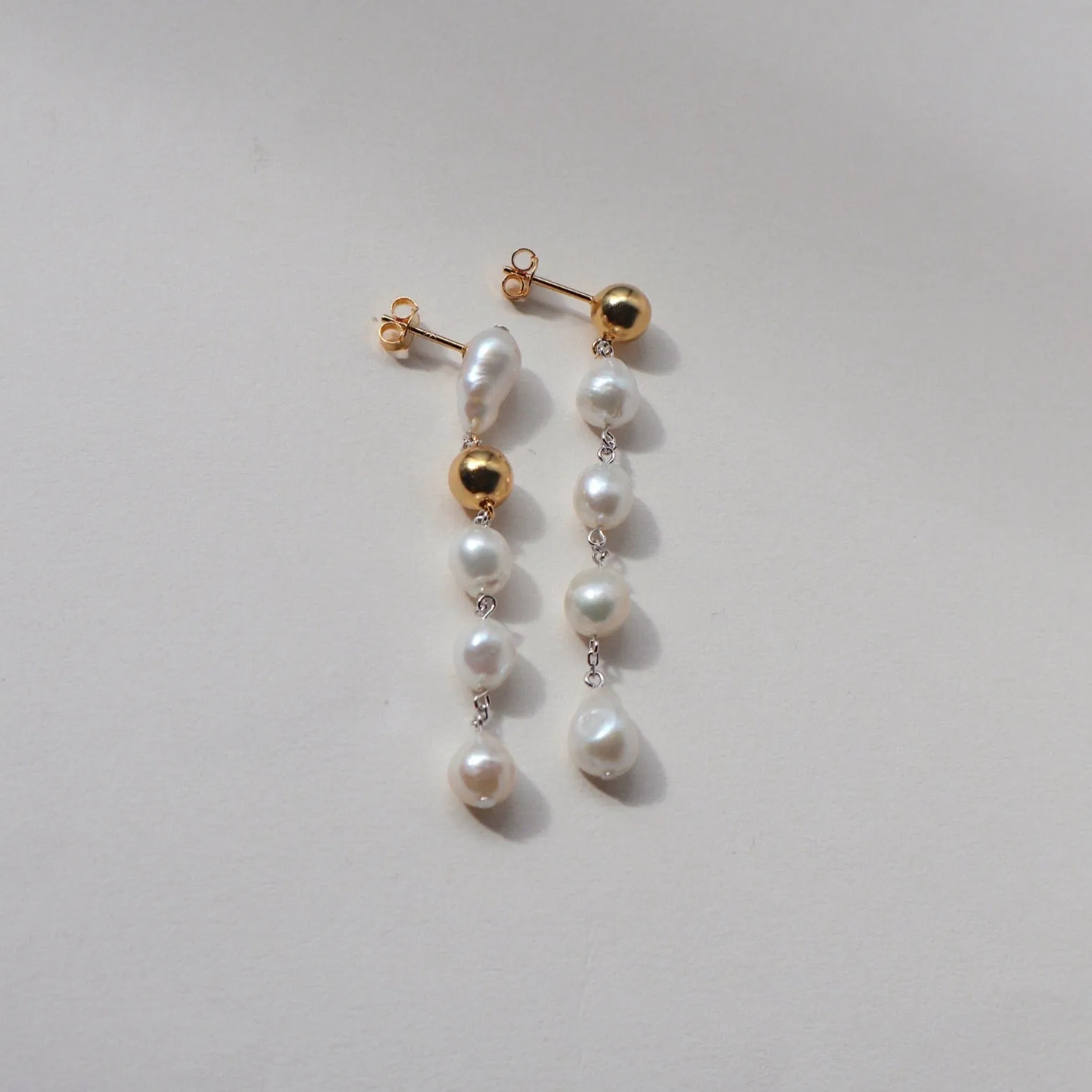 'Martha' Mismatched Drop Pearl Earrings