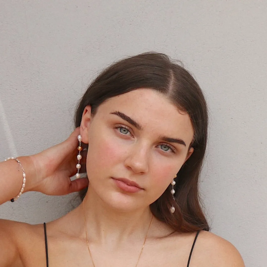 'Martha' Mismatched Drop Pearl Earrings