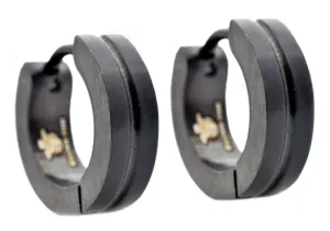 Mens 14mm Black Stainless Steel Divoted Hoop Earrings