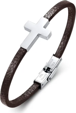 Mens Leather Cross Bracelet for Men, Christian Gift Mens Cross Bracelets, Adjustable Jesus Faith Religious Easter Catholic Communion Baptism Christmas Jewelry Gift for Men