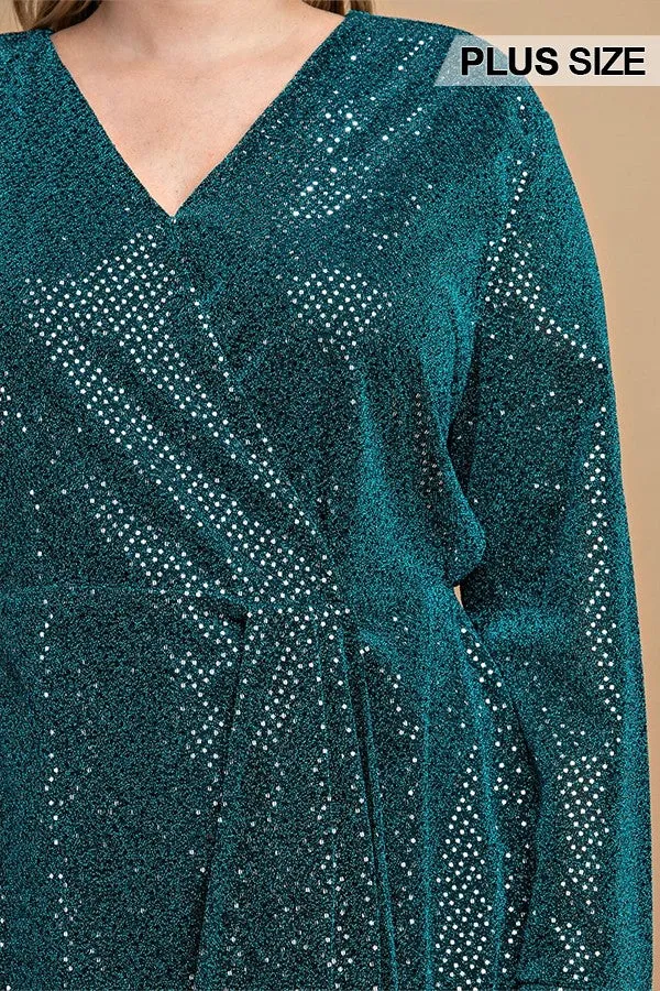 Metallic Wrap Dress With Split Cuff And Snap Buttons - 2 colors