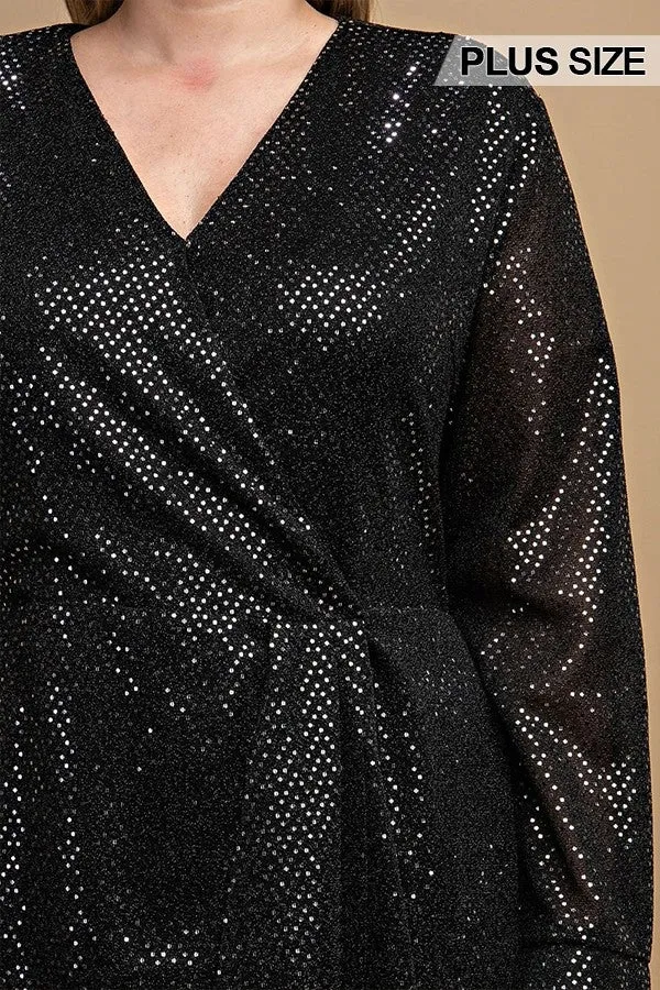 Metallic Wrap Dress With Split Cuff And Snap Buttons - 2 colors