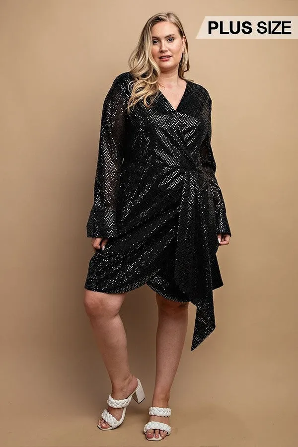 Metallic Wrap Dress With Split Cuff And Snap Buttons - 2 colors
