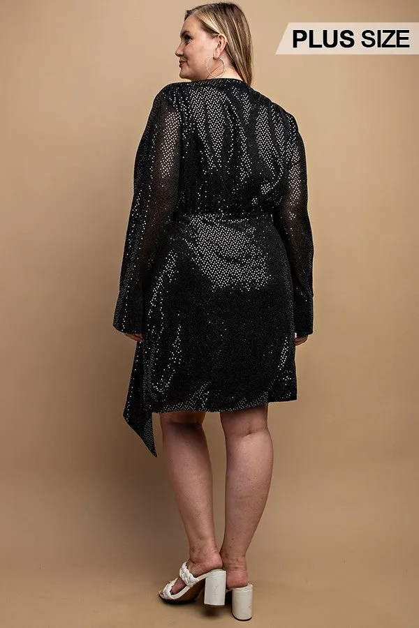 Metallic Wrap Dress With Split Cuff And Snap Buttons - 2 colors