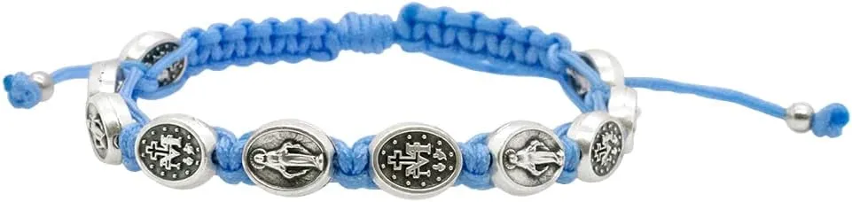 Miraculous Medal Bracelet on Woven Cord | Adjustable | Blue or Brown | Christian Jewelry | Great Catholic Gift for First Holy Communion and Confirmation | Made in Italy