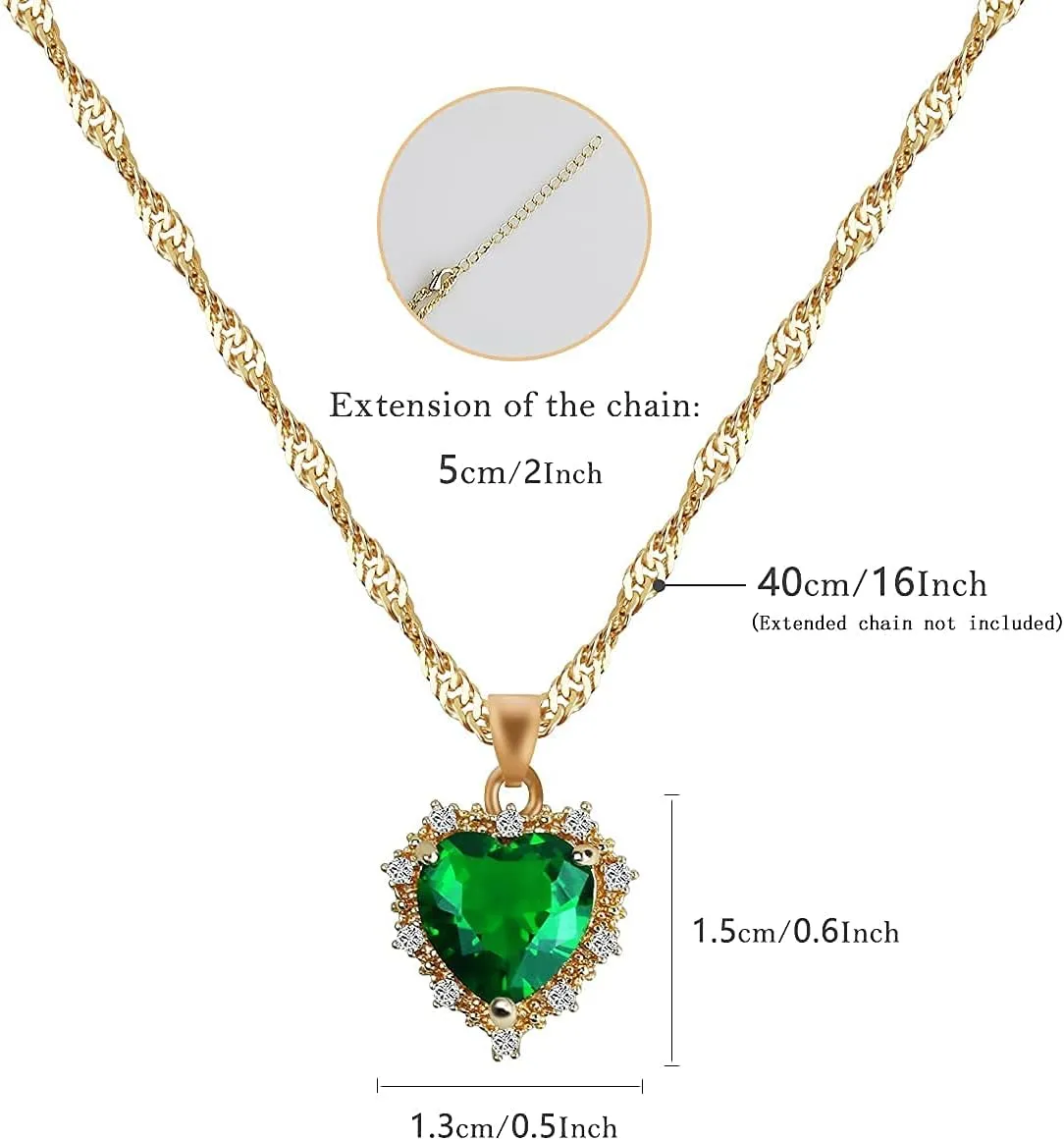MISS RIGHT Crystal Love Heart Necklace for Women 14K Gold Plated with Birthstone Charm Pendant Necklace, Jewelry Gifts for Women, 16" 2"