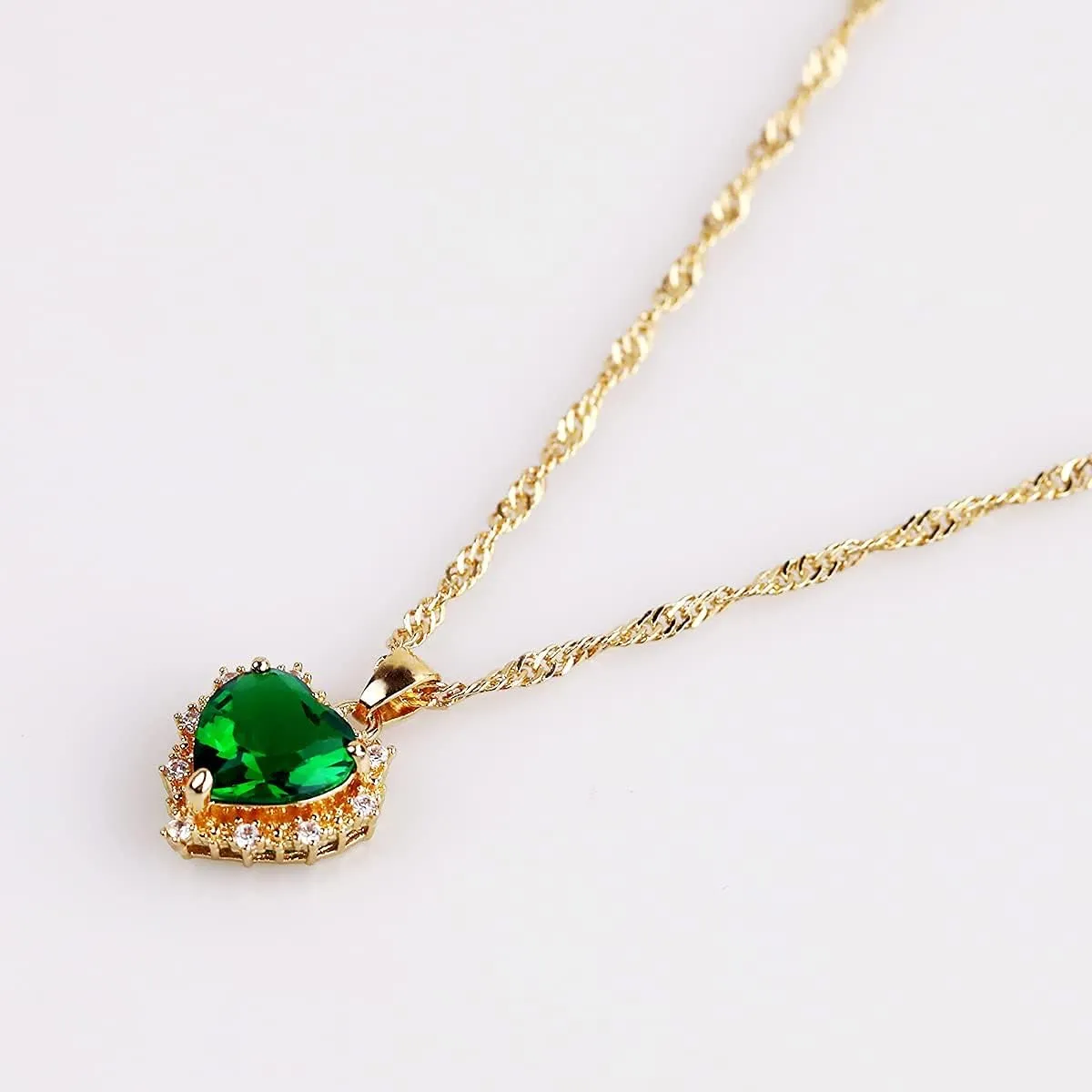 MISS RIGHT Crystal Love Heart Necklace for Women 14K Gold Plated with Birthstone Charm Pendant Necklace, Jewelry Gifts for Women, 16" 2"
