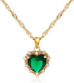MISS RIGHT Crystal Love Heart Necklace for Women 14K Gold Plated with Birthstone Charm Pendant Necklace, Jewelry Gifts for Women, 16" 2"