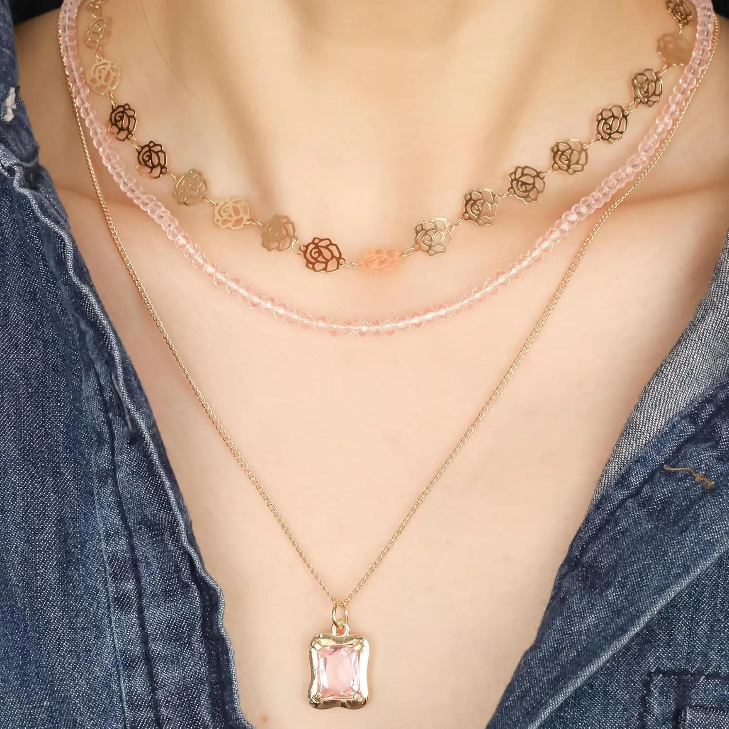 Multilayered Colorful Beaded Necklace for Women with Cute Pendant Bohemian Layered Natural Stone Choker Necklace Charm Stand Statement Necklace Adjustable Boho Party Summer Beach Holiday Jewelry Gift