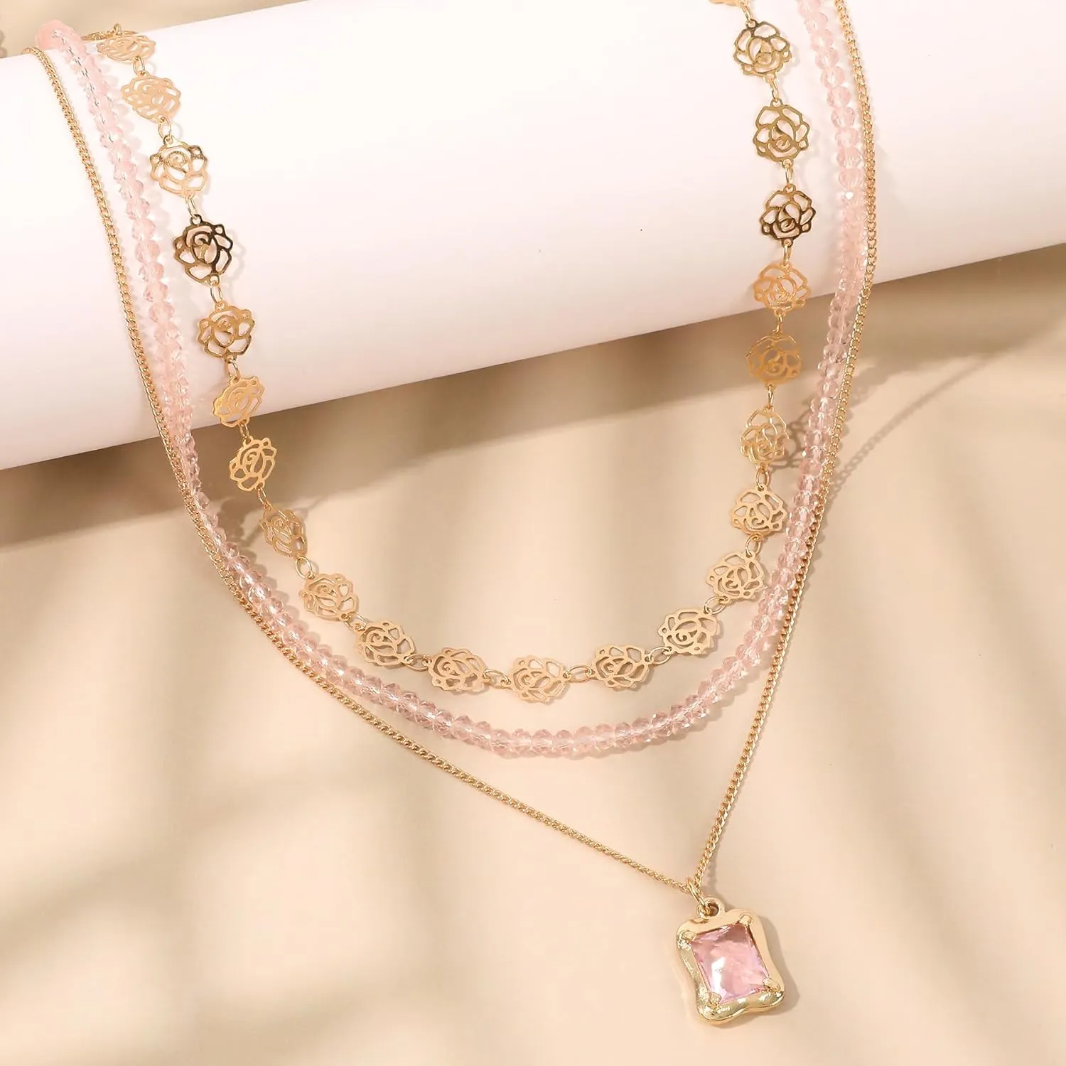 Multilayered Colorful Beaded Necklace for Women with Cute Pendant Bohemian Layered Natural Stone Choker Necklace Charm Stand Statement Necklace Adjustable Boho Party Summer Beach Holiday Jewelry Gift
