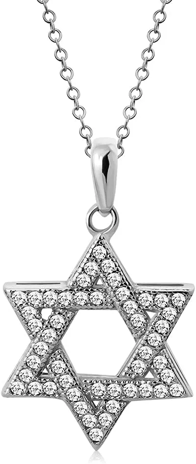 My Daily Styles 925 Sterling Silver Jewish Star of David White CZ Pendant Necklace