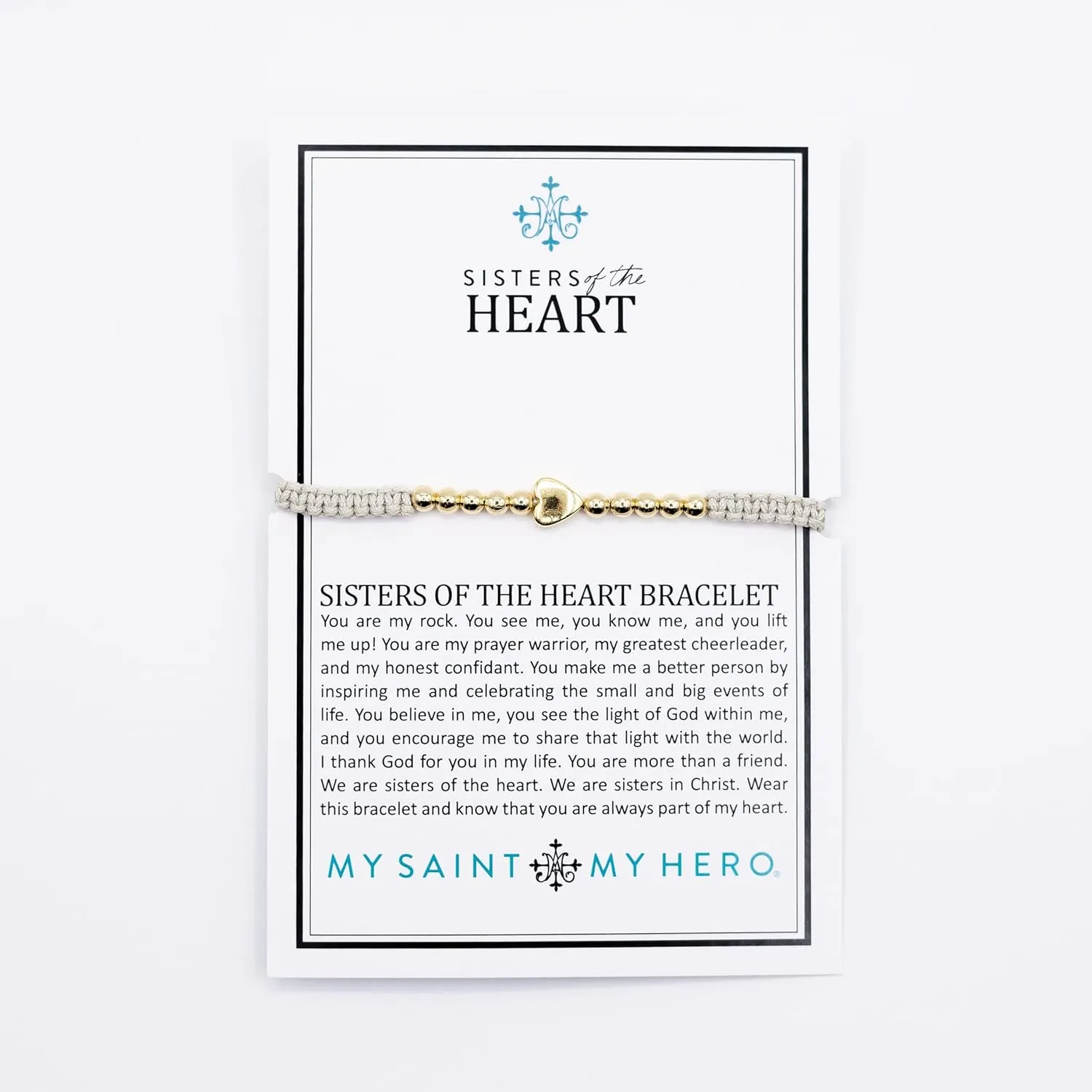 My Saint My Hero "Sisters of the Heart Beaded Bracelet  A Handwoven Symbol of Friendship, Faith & Sisterhood - With Hearts and St. Benedictine Medal Hand-Cast in Italy