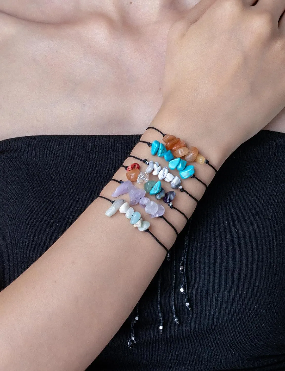 Natural Stone Woven Stacking Thin Hand Braid Rope Healing Birthday Gift for Her, Waterproof & Adjustable Thread Protection Ankle Bracelet for Women/Girl/Child, Gemstone Jewelry Christmas Gifts