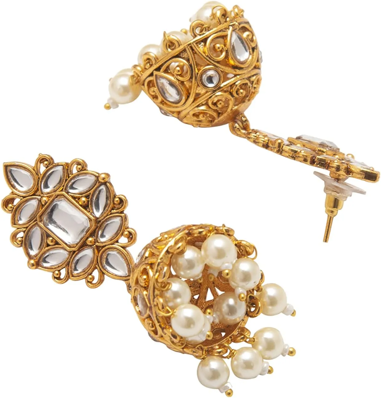 New Bodha Traditional Indian Silver Plated Kundan Pearl Choker Bridal Necklace Combo Jewelry Set With Tikka and Earrings for Women