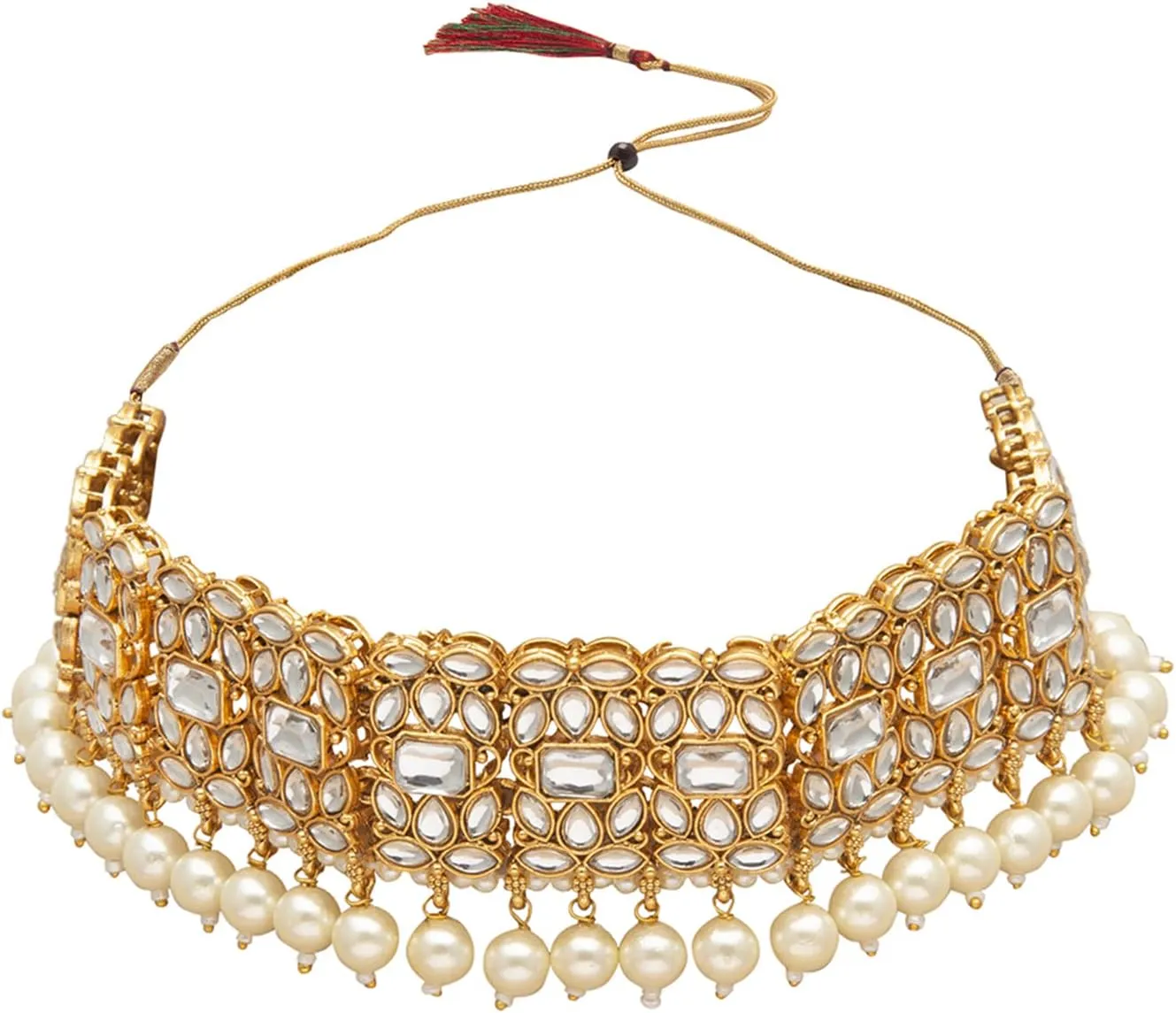 New Bodha Traditional Indian Silver Plated Kundan Pearl Choker Bridal Necklace Combo Jewelry Set With Tikka and Earrings for Women