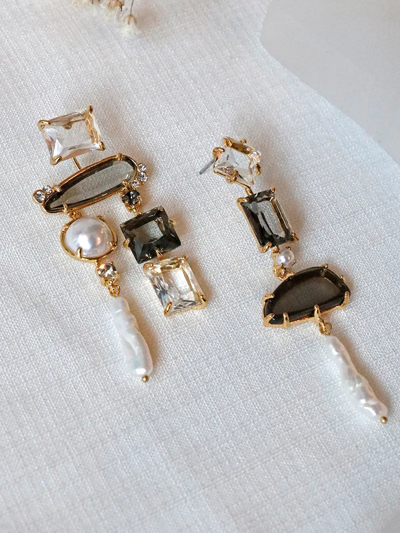 Nuance Asymmetric Jewel Drop Earrings | Pearl