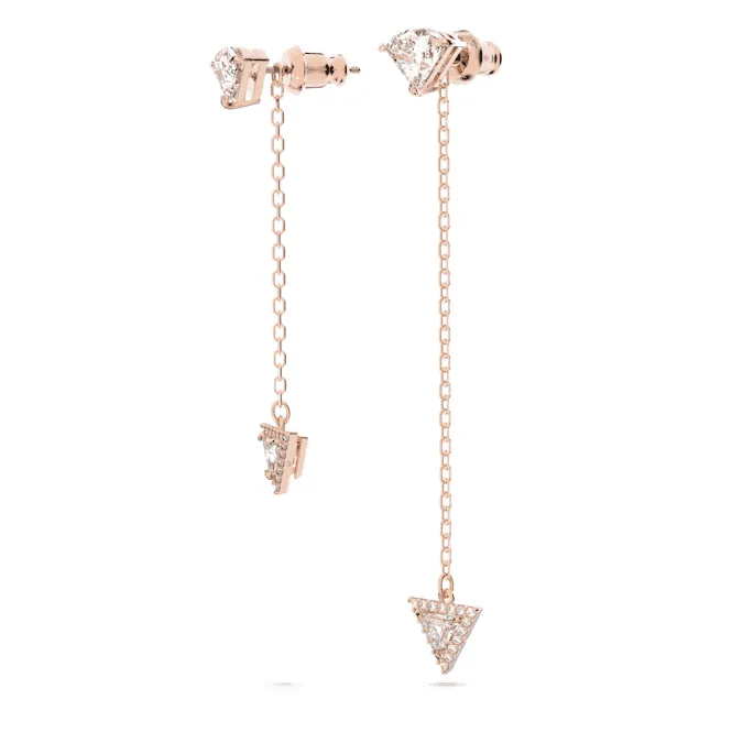 Ortyx Drop Triangle Cut Asymmetric White Rose Gold-tone Plated Earrings 5643729