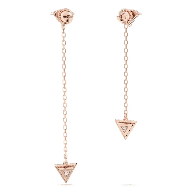 Ortyx Drop Triangle Cut Asymmetric White Rose Gold-tone Plated Earrings 5643729