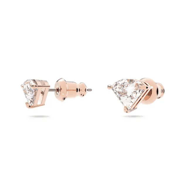Ortyx Drop Triangle Cut Asymmetric White Rose Gold-tone Plated Earrings 5643729