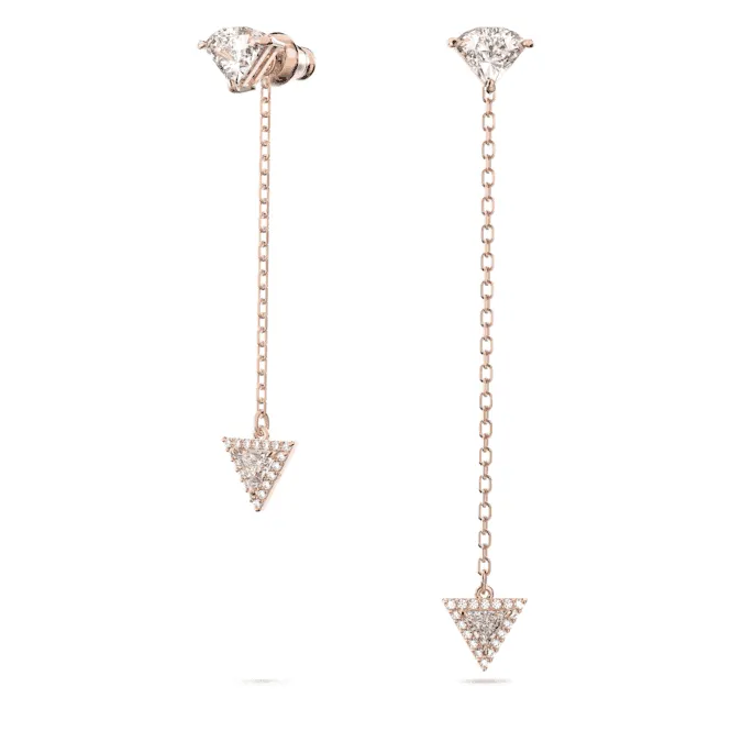 Ortyx Drop Triangle Cut Asymmetric White Rose Gold-tone Plated Earrings 5643729
