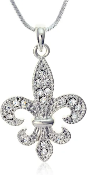 PammyJ Clear Crystal Fleur De Lis Charm Pendant Necklace, 18"