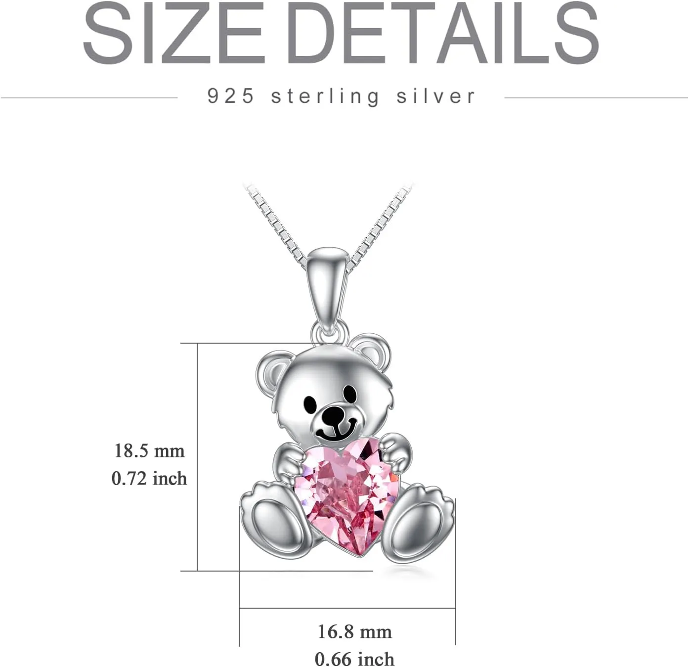 PELOVNY Teddy Bear Crystal Necklace for Women - 925 Sterling Silver Birthstone Jewelry - Birthday, Valentine's Day Gifts for Mom, Daughter, Wife