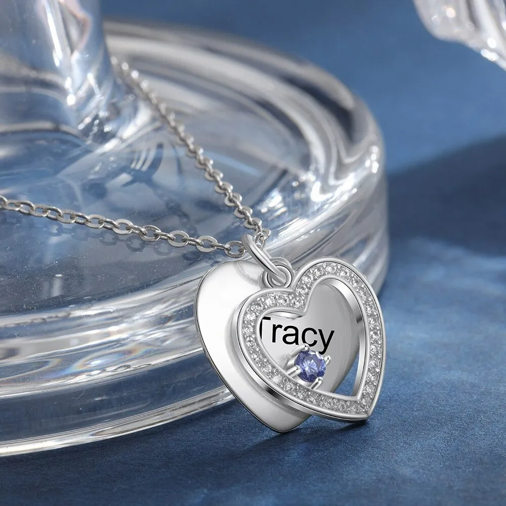 Personalized Engraving Zirconia Cordate Necklace