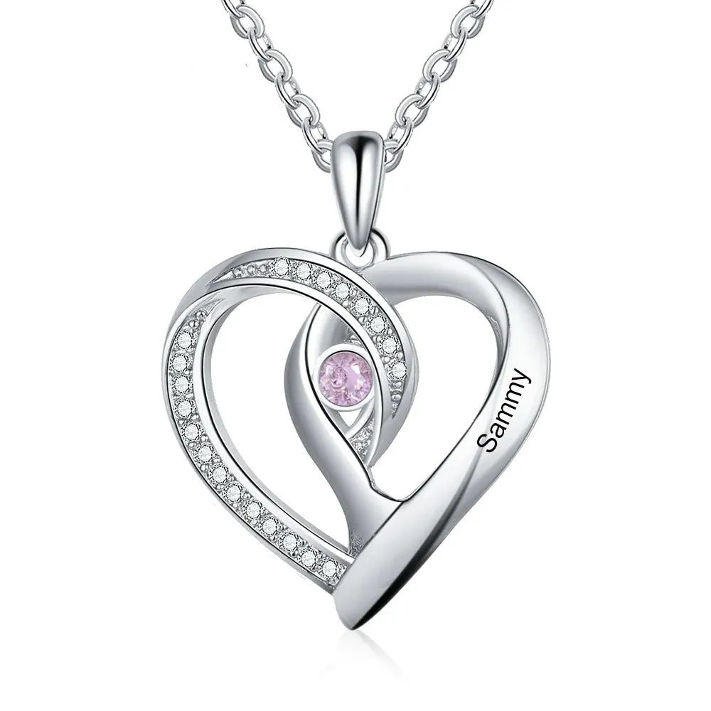 Personalized Necklaces 1 Stone 1 Name Heart Pendant