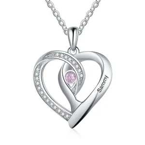 Personalized Necklaces 1 Stone 1 Name Heart Pendant