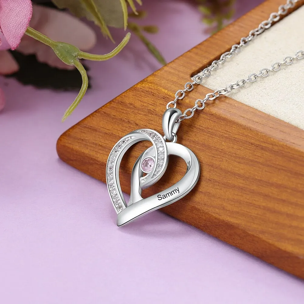 Personalized Necklaces 1 Stone 1 Name Heart Pendant
