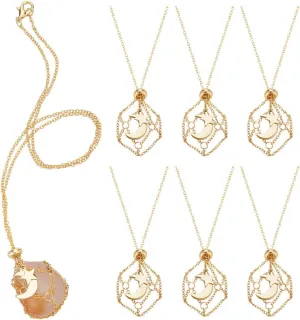 PH PandaHall 3 Sizes 6pcs Crystal Holder Necklace Gemstone Cage Mesh Pendant Empty Stone Holder Replacement Handmade Necklace Cord Pendant with Adjustable Length for Jewelry DIY Women