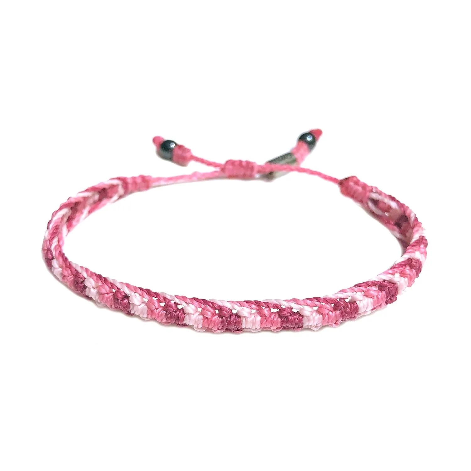 Pink Woven Bracelet Braided Rope Bracelet with Hematite Stones Drawstring Adjustable Friendship Bracelet for Custom Sized for Men Women and Kids