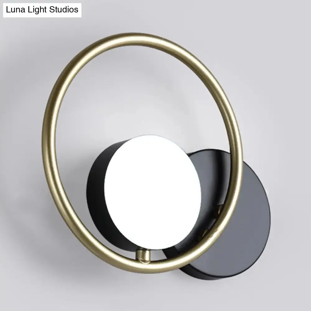 Postmodern Gold and Black Ring Wall Mounted Sconce Lamp - 1-Light Metallic Fixture