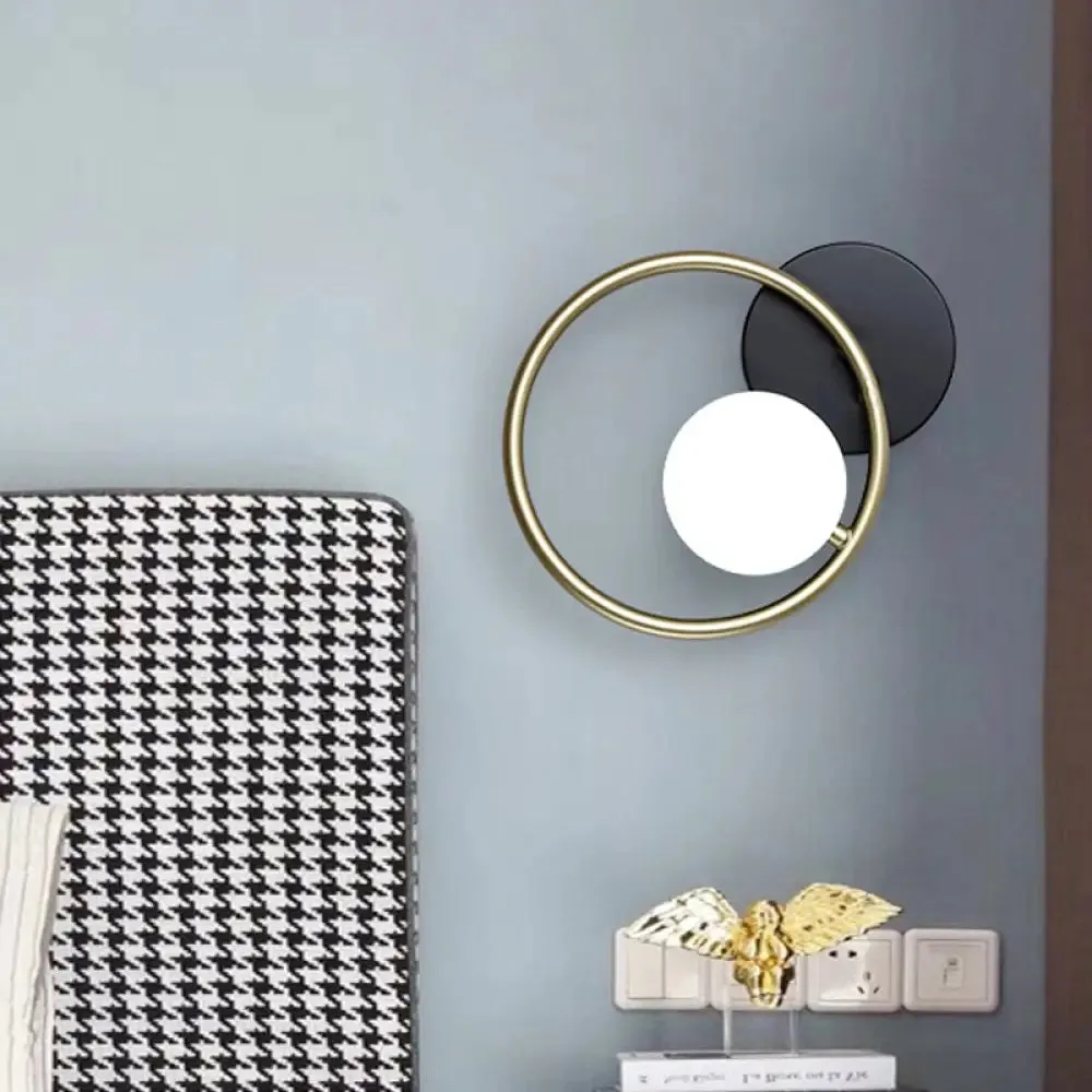 Postmodern Gold and Black Ring Wall Mounted Sconce Lamp - 1-Light Metallic Fixture