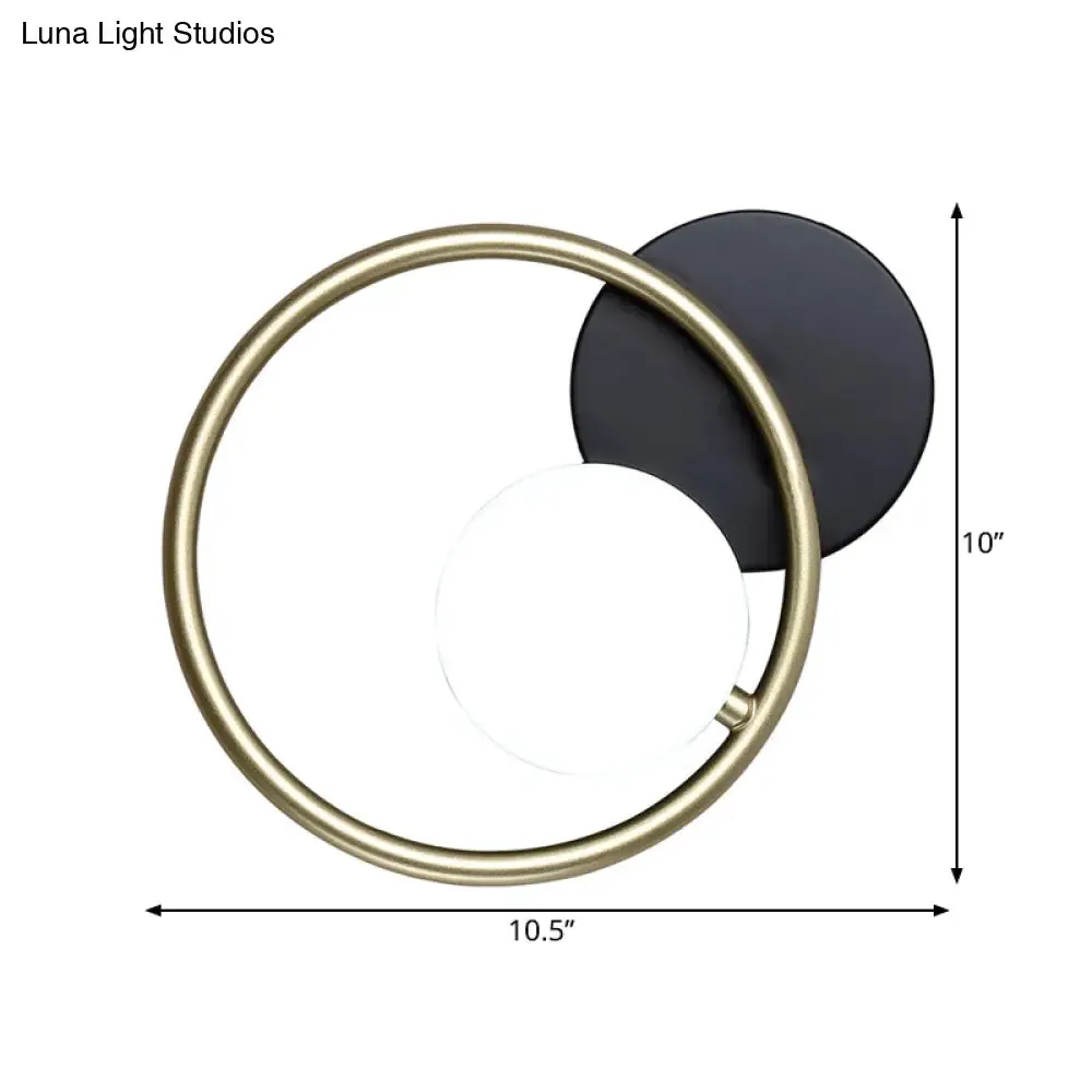 Postmodern Gold and Black Ring Wall Mounted Sconce Lamp - 1-Light Metallic Fixture