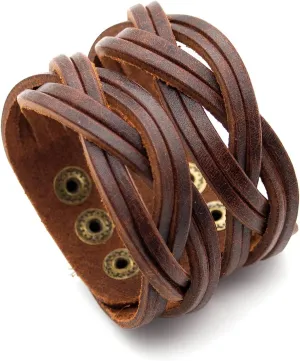 Punk Braided Band Bracelet Wide Leather Arm Cuff Bracelet