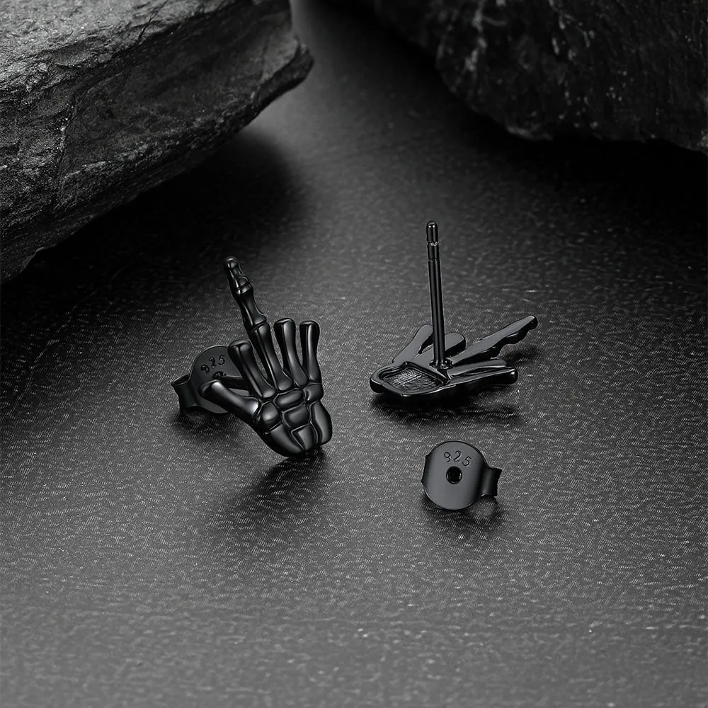 Punk Middle Finger Skeleton Stud Earrings