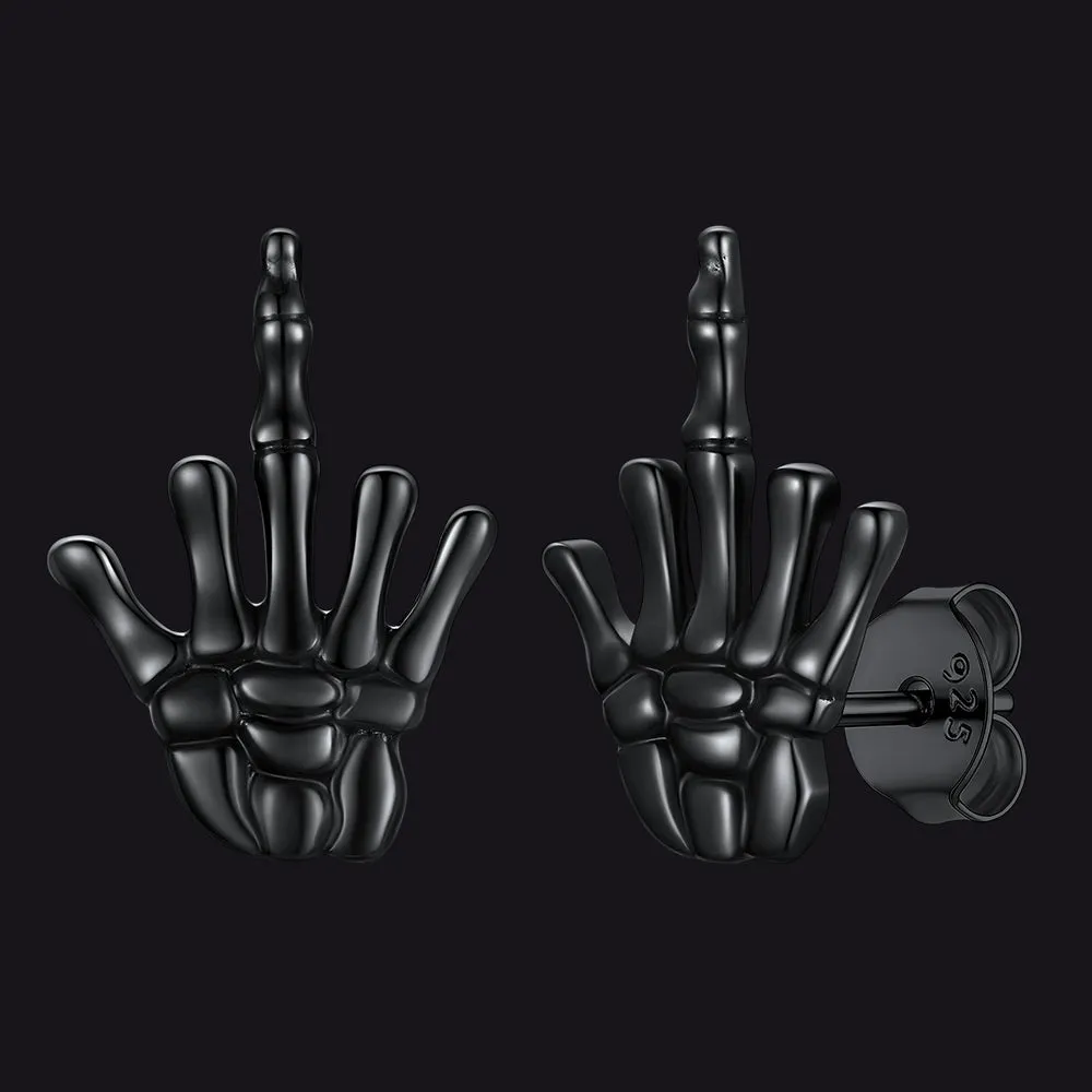 Punk Middle Finger Skeleton Stud Earrings
