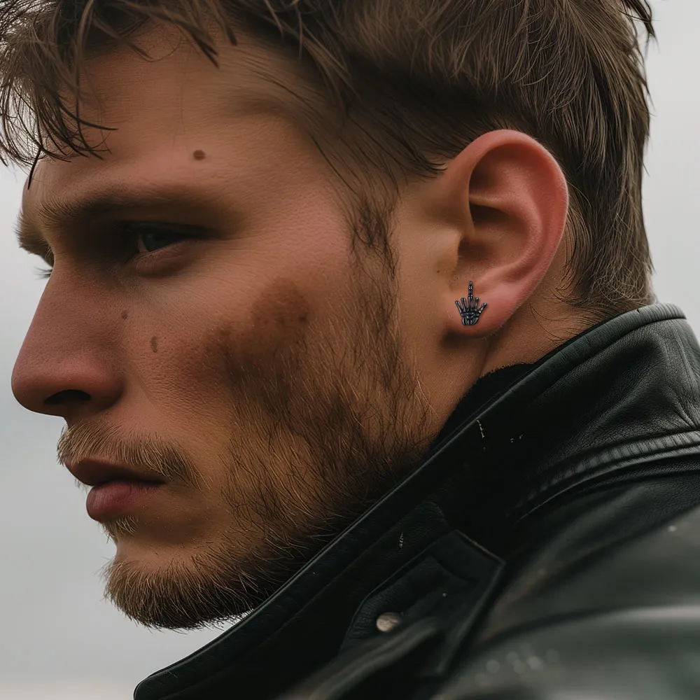 Punk Middle Finger Skeleton Stud Earrings
