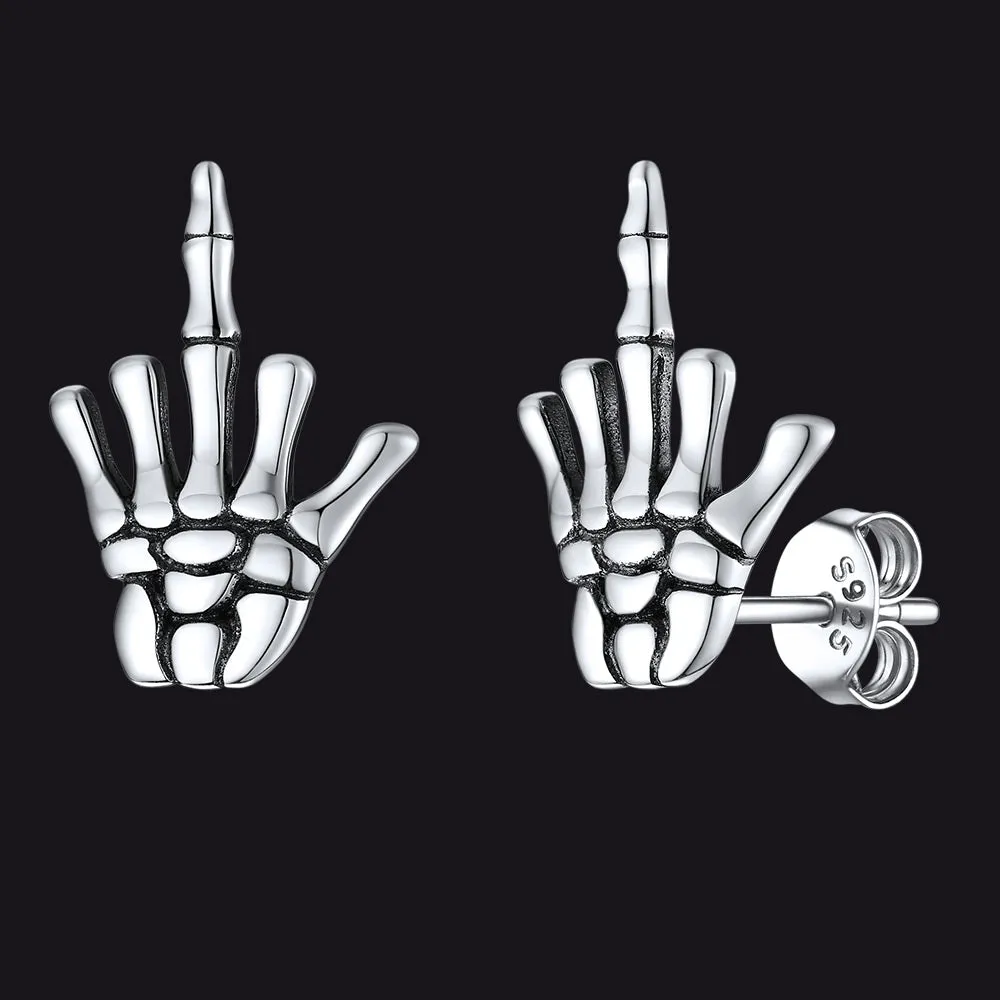 Punk Middle Finger Skeleton Stud Earrings