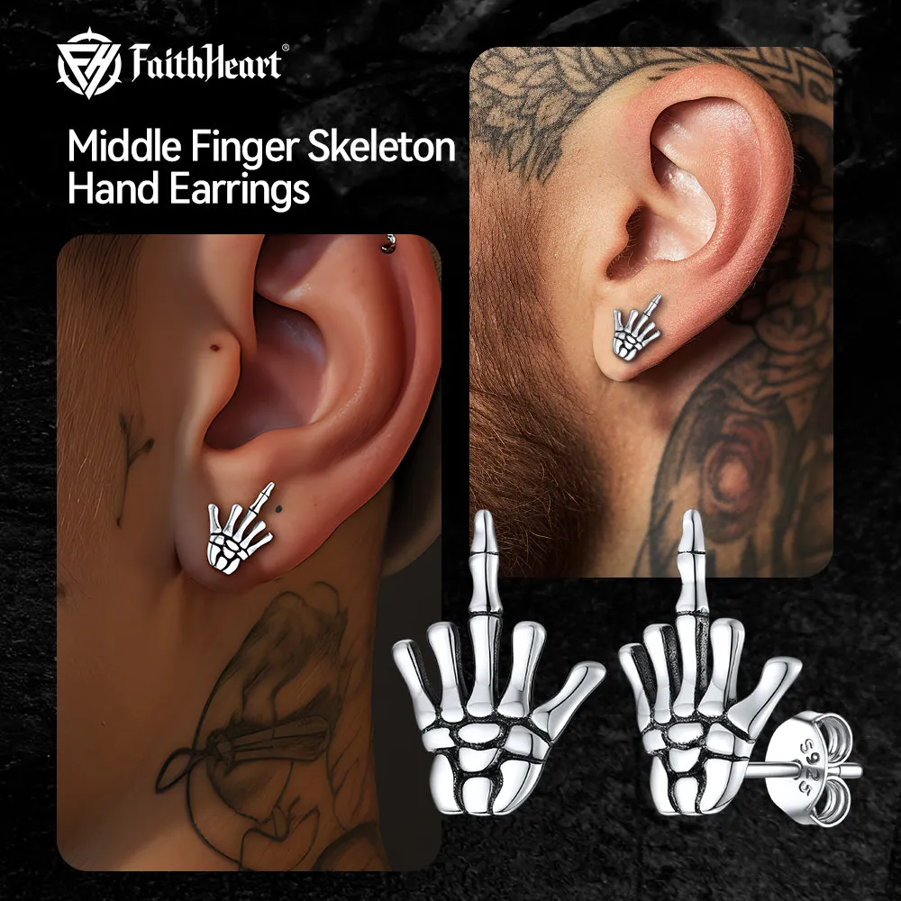 Punk Middle Finger Skeleton Stud Earrings