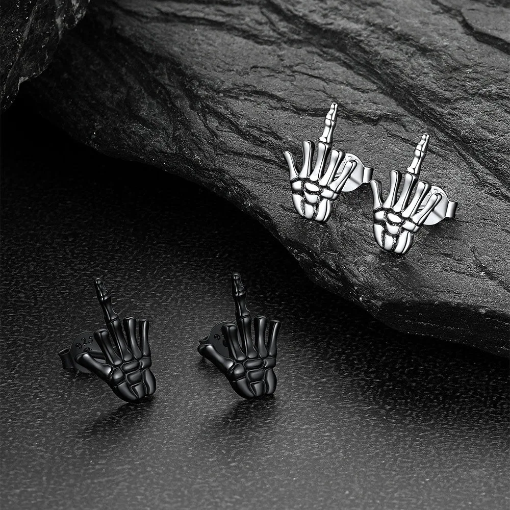 Punk Middle Finger Skeleton Stud Earrings