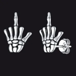 Punk Middle Finger Skeleton Stud Earrings