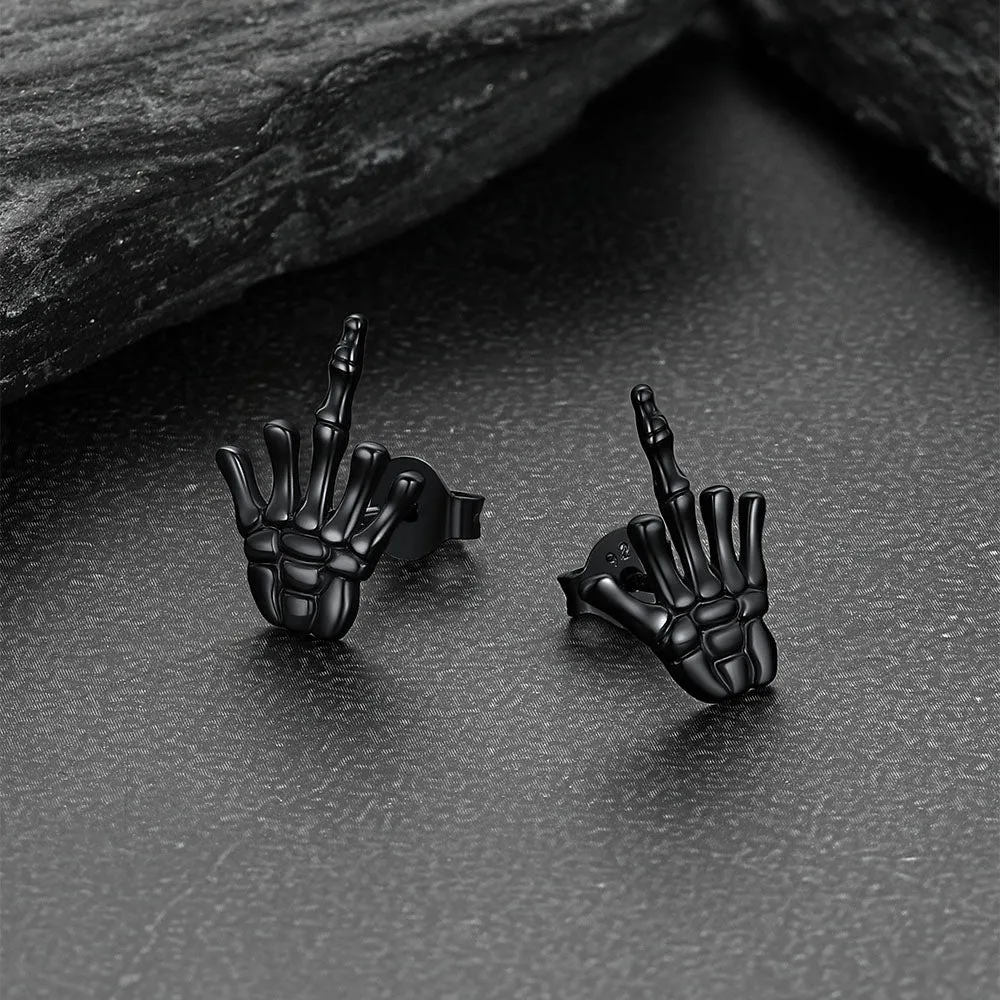 Punk Middle Finger Skeleton Stud Earrings