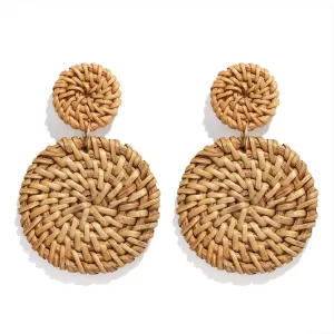 Rattan Earrings for Women Handmade Lightweight Wicker Straw Stud Earrings Statement Weaving Braid Drop Dangle Earring