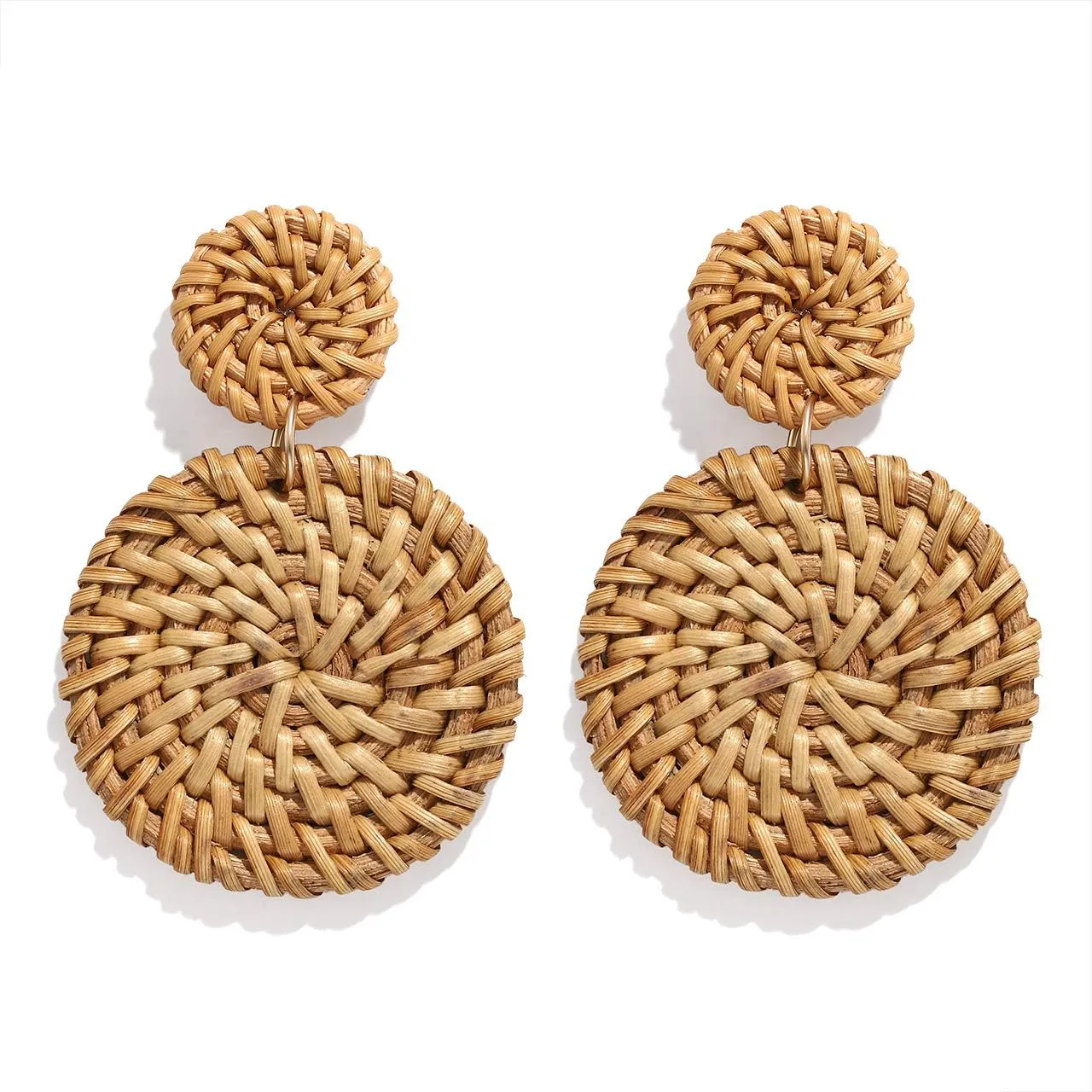 Rattan Earrings for Women Handmade Lightweight Wicker Straw Stud Earrings Statement Weaving Braid Drop Dangle Earring