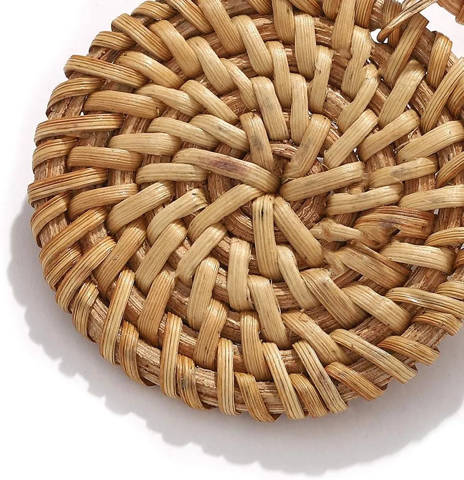Rattan Earrings for Women Handmade Lightweight Wicker Straw Stud Earrings Statement Weaving Braid Drop Dangle Earring
