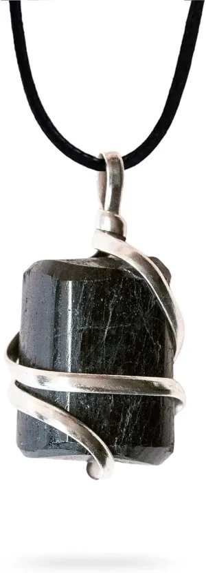 Raw Black Tourmaline Crystal Healing Pendant Necklace Protection Negative Energy Cleanser Natural Stress Aid Soothe Mind Emotions - Authentic Wrapped Tumble Stone Chakra Healing Charm