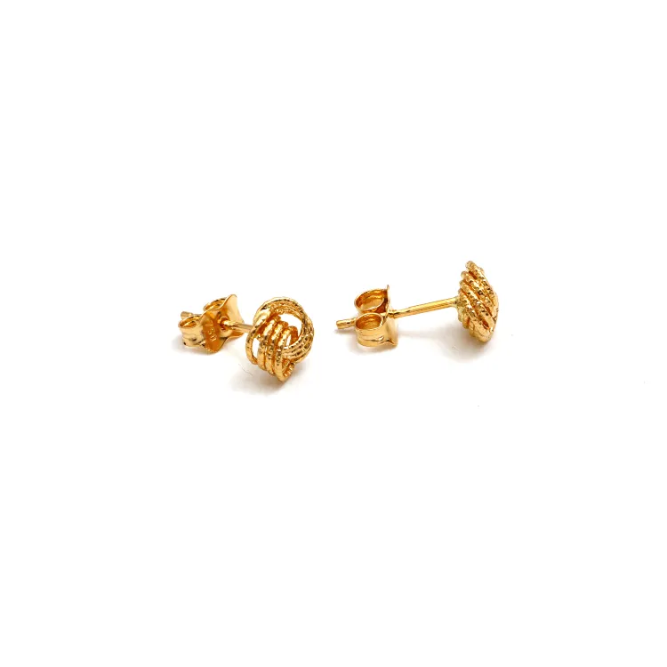 Real Gold 4 Ring Small Twisted Stud Earring Set 8120 E1849