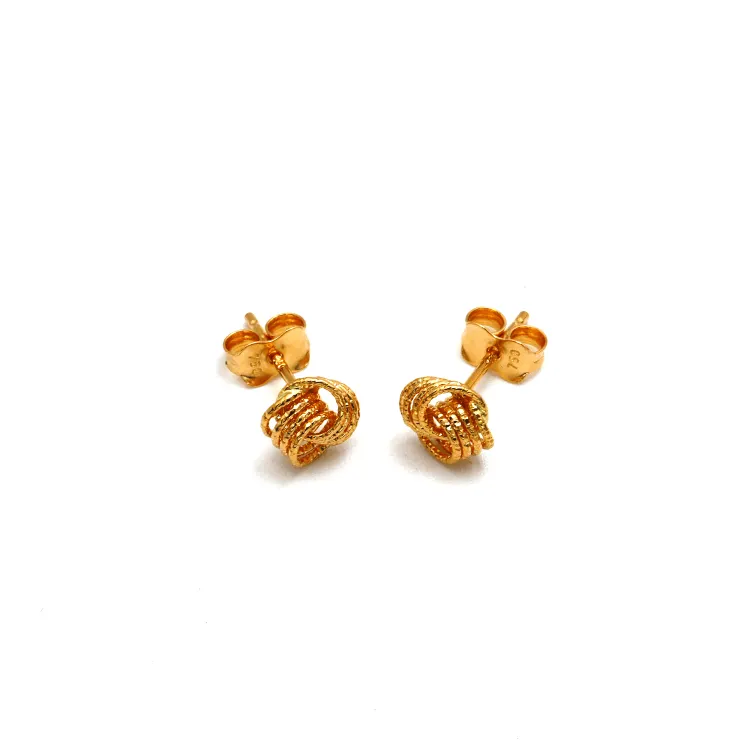 Real Gold 4 Ring Small Twisted Stud Earring Set 8120 E1849